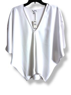 🤍 NWT Express White V-Neck Flow Blouse Dolman Sleeve Pleated Front L